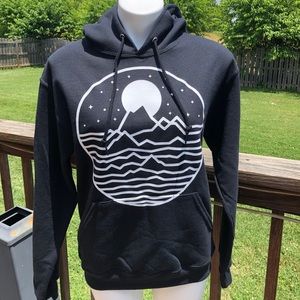 Gray Hoodie with Moonlit Mountians design